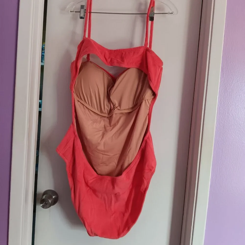 J Crew Women's Cutout Bandeau One Piece In Terry Coral Size 20 NWT